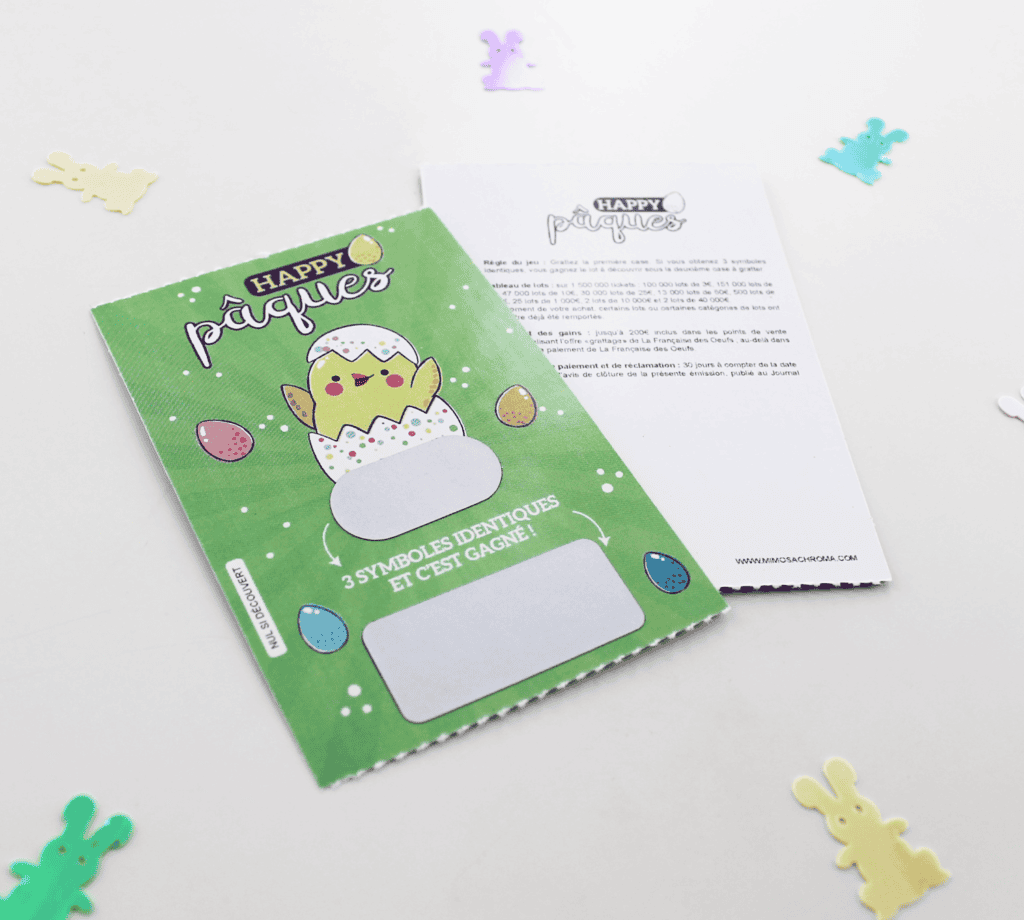 Carte à gratter annonce grossesse - Style ticket de jeu à gratter spécial Pâques