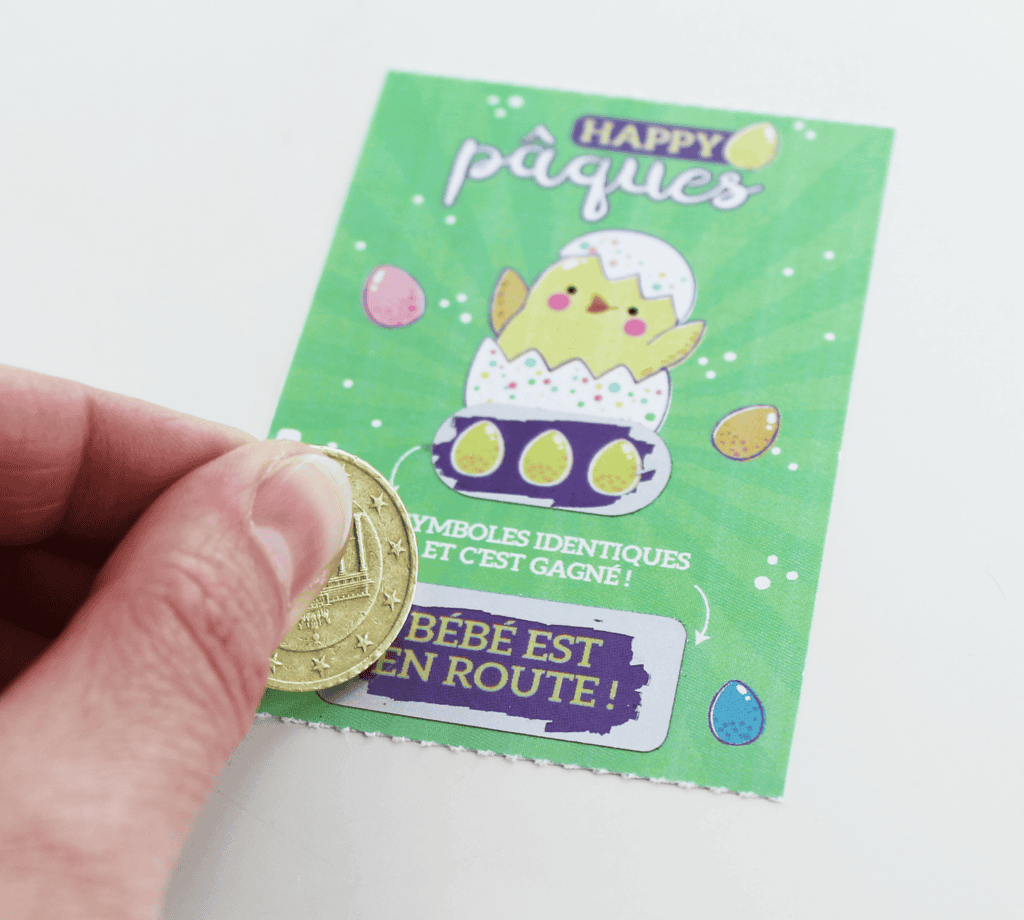Carte à gratter annonce grossesse - Style ticket de jeu à gratter spécial Pâques