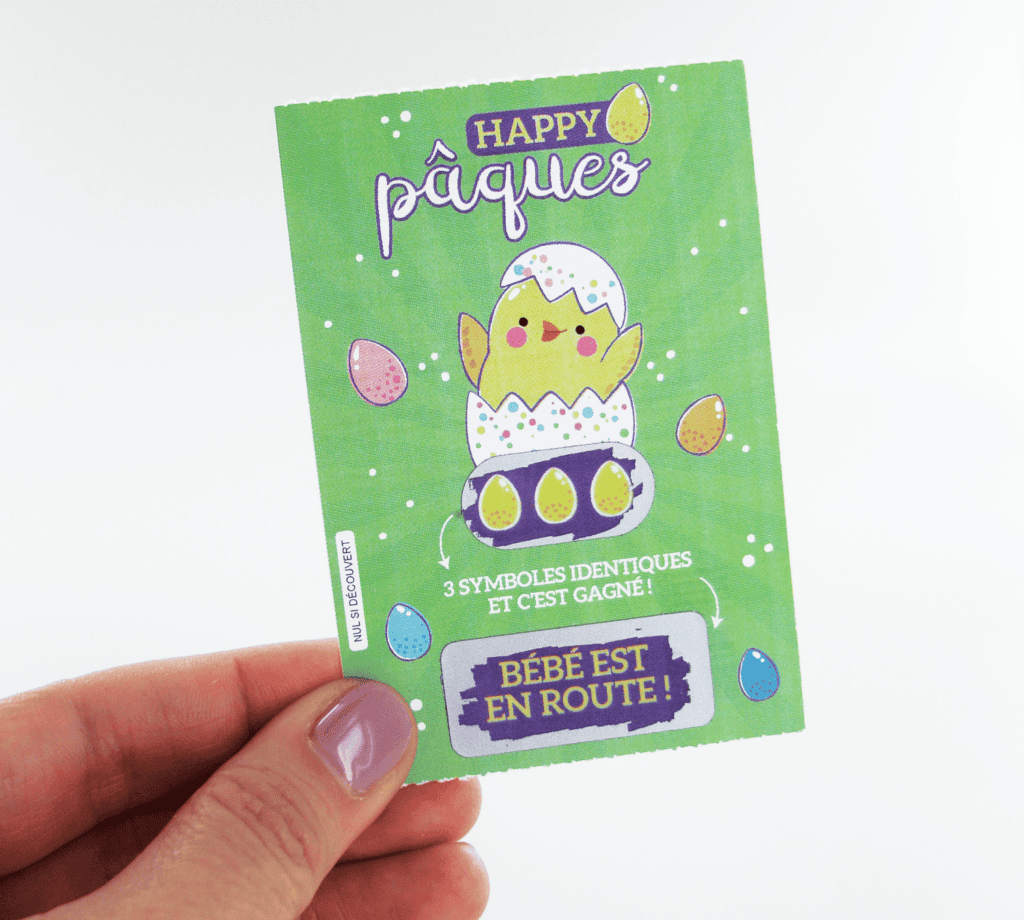 Carte à gratter annonce grossesse - Style ticket de jeu à gratter spécial Pâques