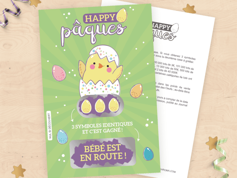 Carte à gratter annonce grossesse - Style ticket de jeu à gratter spécial Pâques