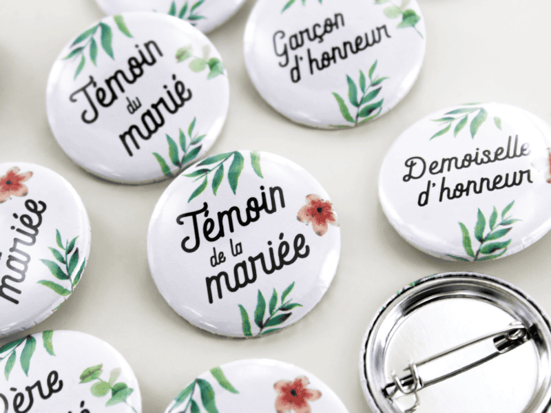 Badges de mariage pour témoins et famille - Collection végétale