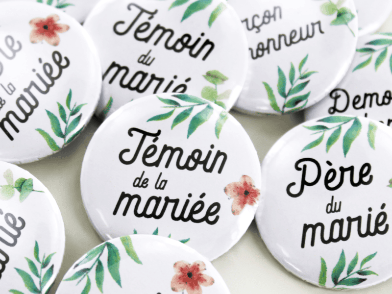 Badges de mariage pour témoins et famille - Collection végétale