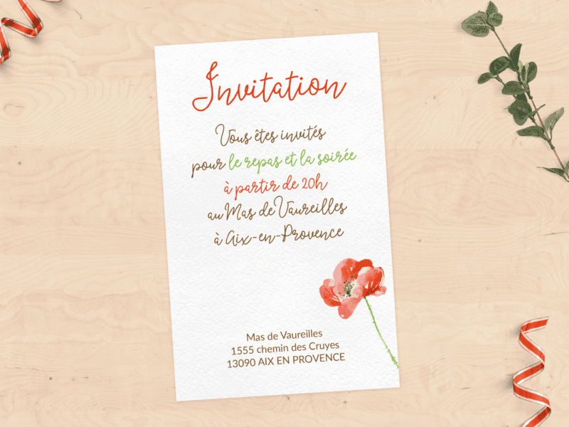 Invitation pour faire-part de mariage – Coquelicot Invitation pour faire-part de mariage - Coquelicot
