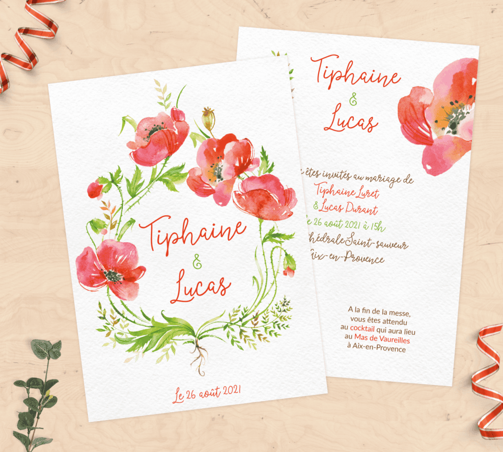 Faire-part de mariage - Coquelicot
