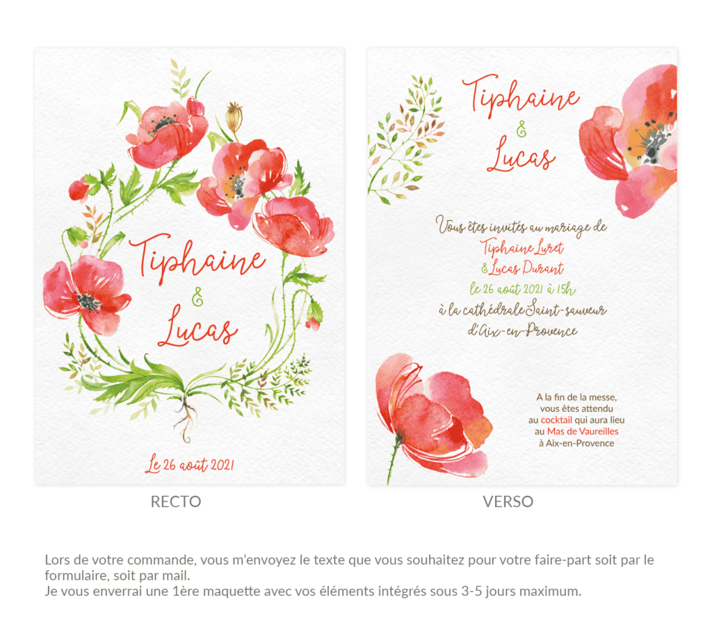 Faire-part de mariage - Coquelicot