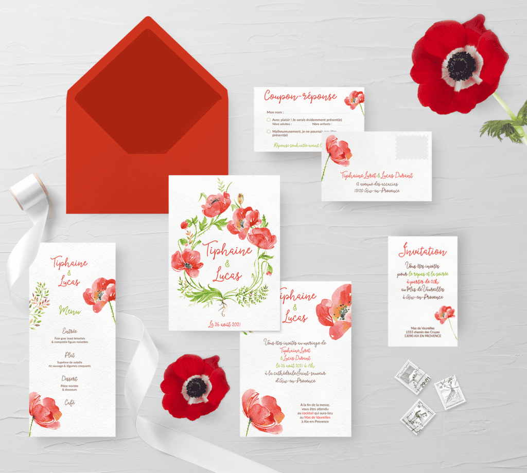 Faire-part de mariage - Coquelicot