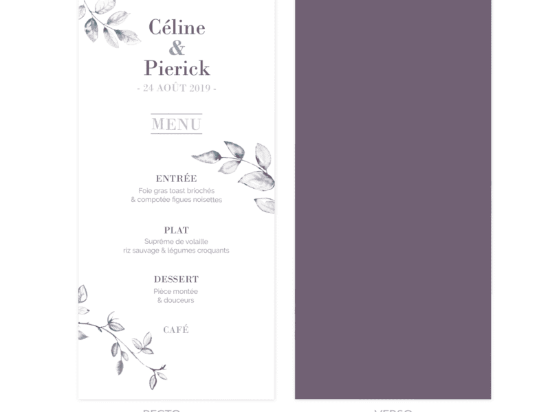 Menu de mariage – Branchages Menu de mariage - Branchages