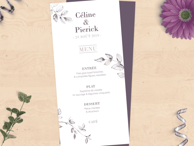 Menu de mariage - Branchages