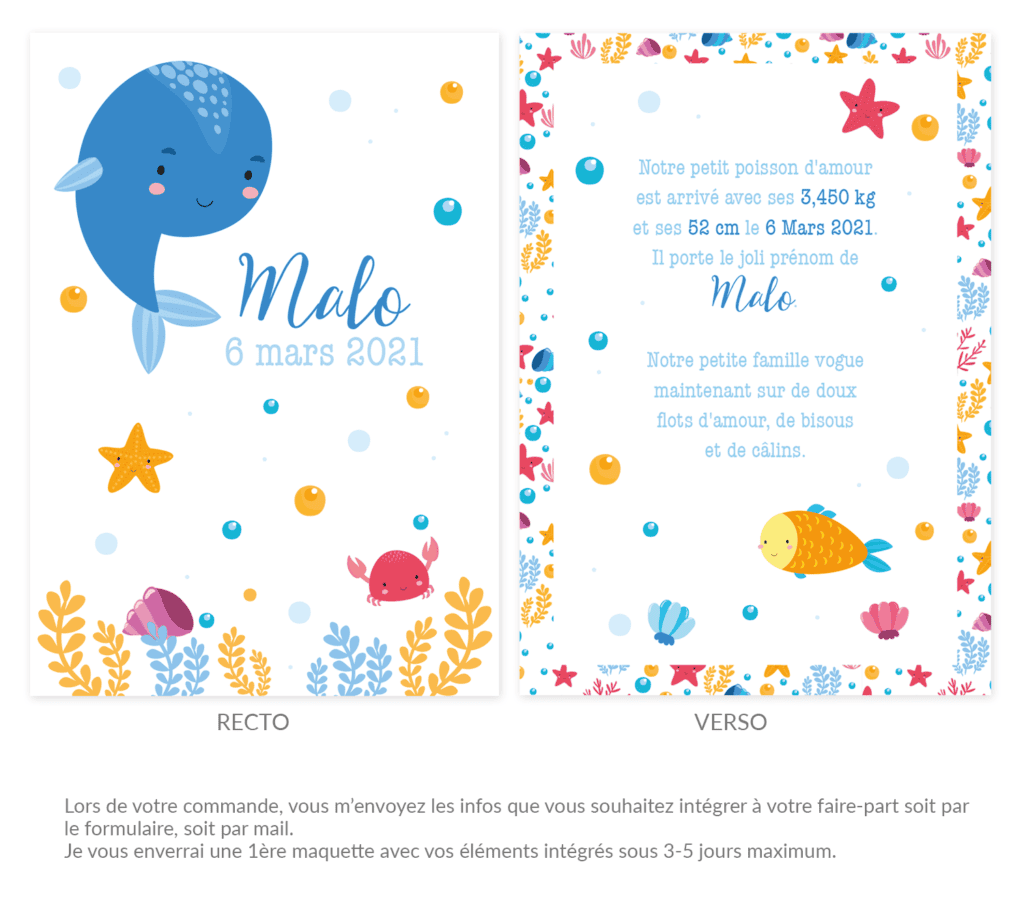 Faire-part de naissance - collection sous l'océean