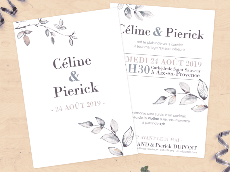Faire-part de mariage - Feuillage