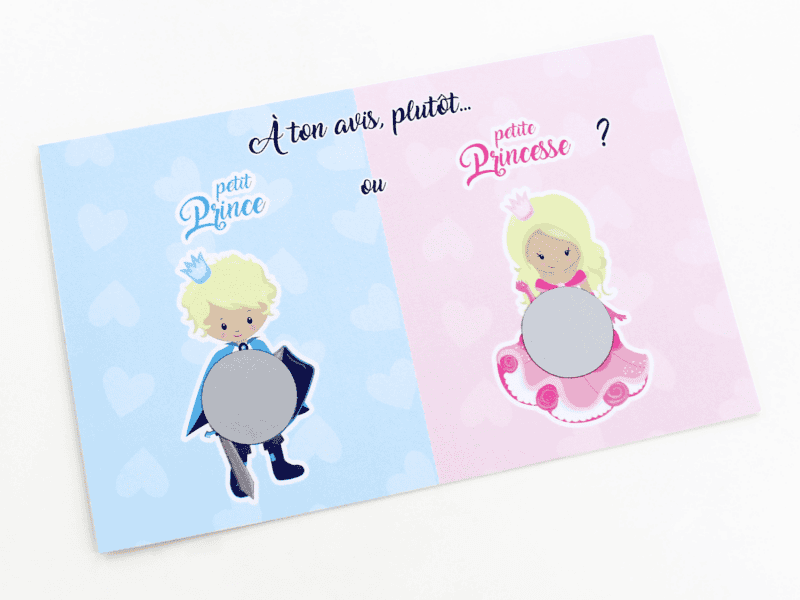 Mini carte à gratter annonce grossesse, sexe du bébé, fille ou garçon - Prince ou Princesse