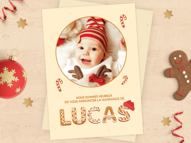 Faire-part de naissance pour bébé de Noël - Collection Pain d'épices