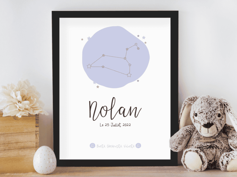 Affiche de naissance personnalisée pour chambre de bébé ou enfant - Cadeau de naissance, affiche signe astrologique