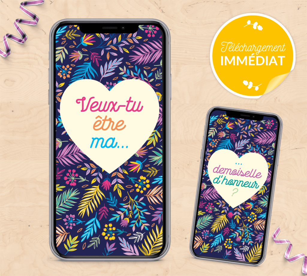 Carte demande de demoiselle d'honneur, témoin de mariage - Fichiers à télécharger