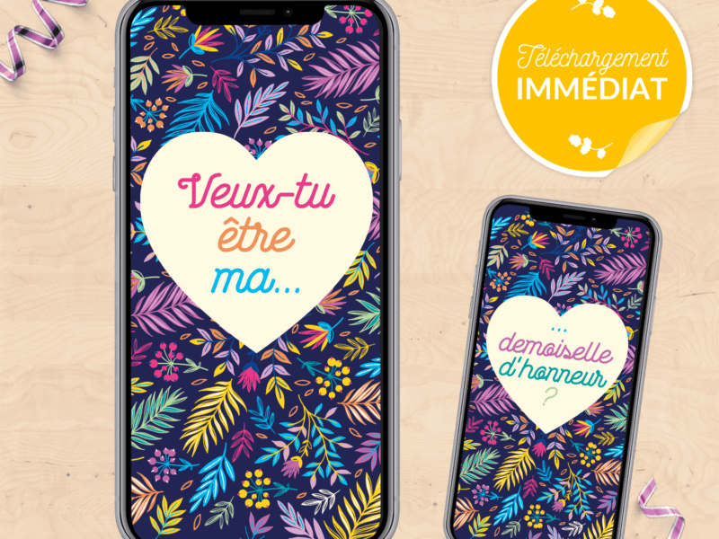Carte demande de demoiselle d'honneur, témoin de mariage - Fichiers à télécharger
