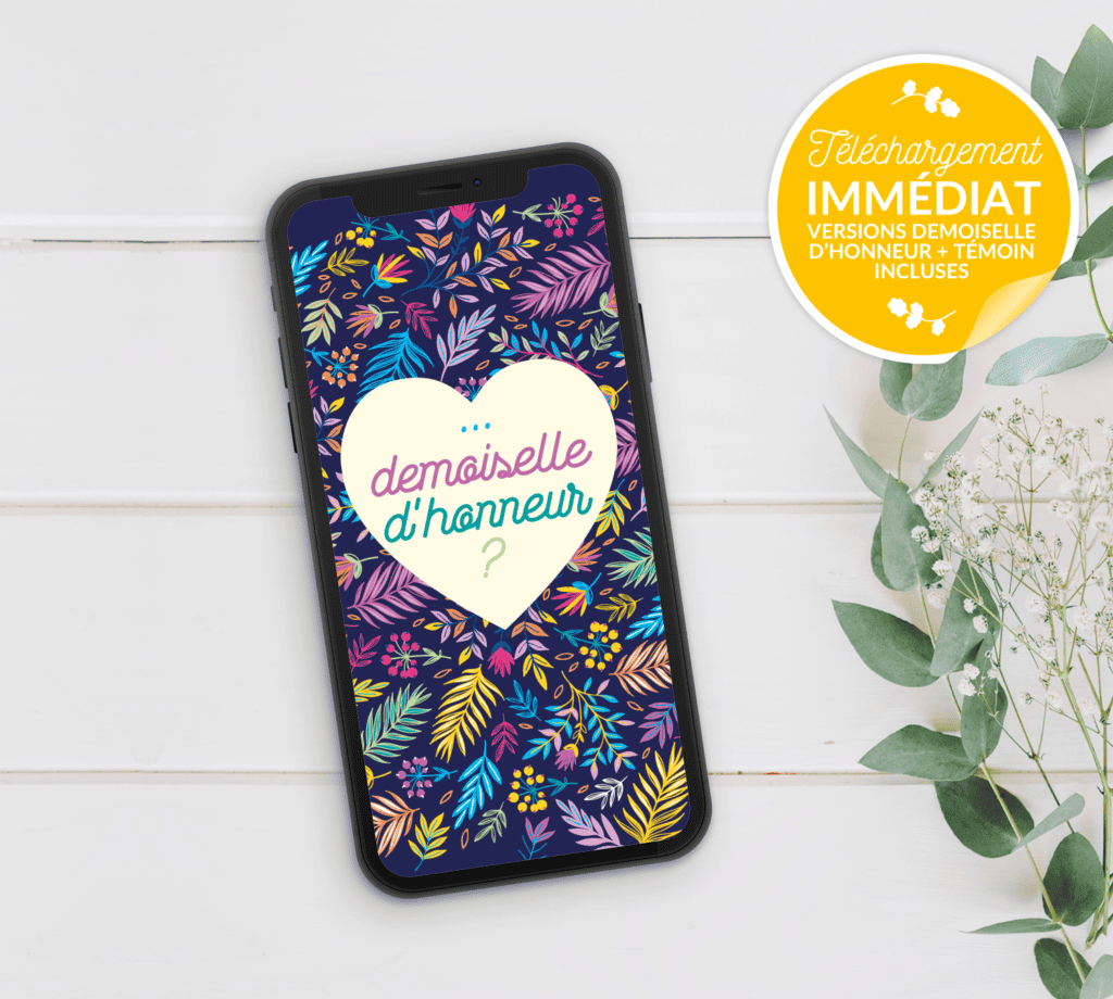 Carte demande de demoiselle d'honneur, témoin de mariage - Fichiers à télécharger