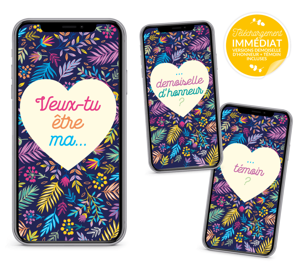 Carte demande de demoiselle d'honneur, témoin de mariage - Fichiers à télécharger