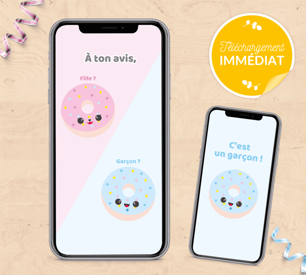 Carte annonce de grossesse sexe de bébé - Donuts - Fichiers à télécharger