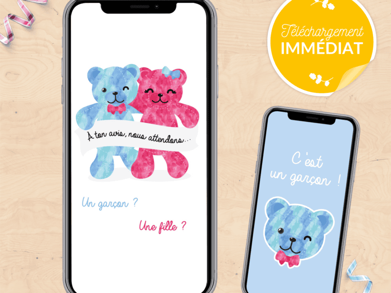 Carte annonce de grossesse sexe de bébé - Nounours - Fichiers à télécharger