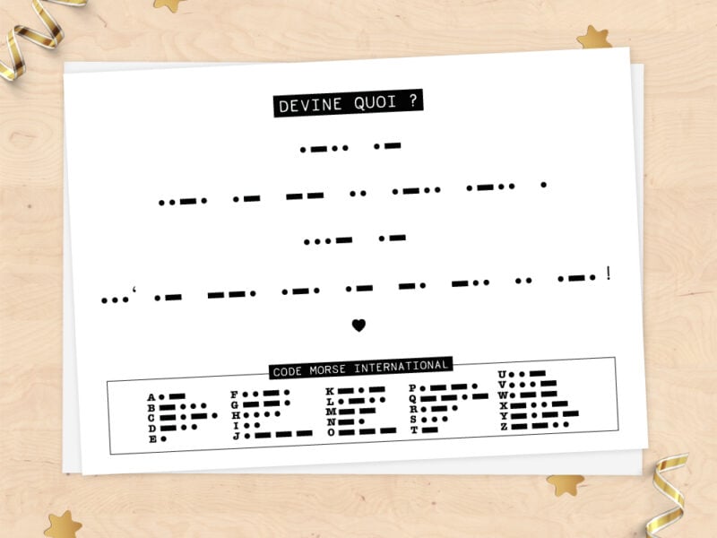 Carte annonce grossesse - message codé "La famille va s'agrandir !" en morse