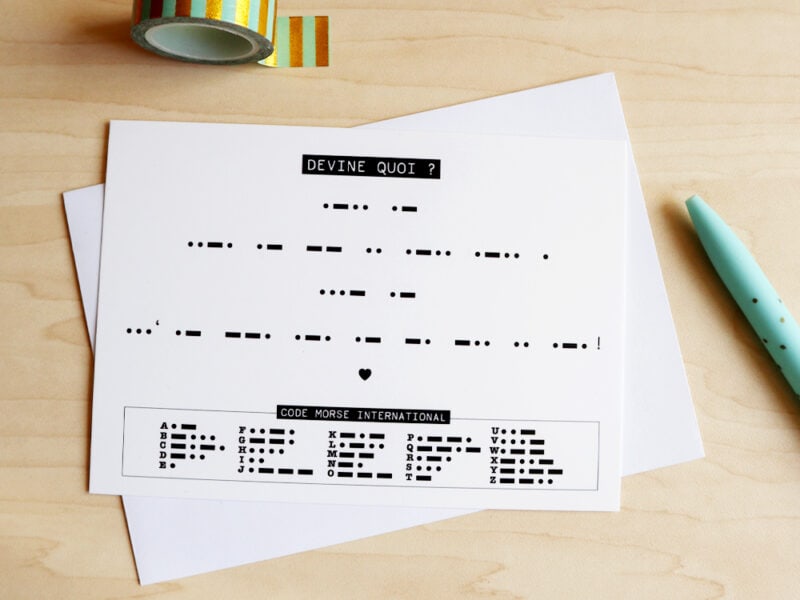 Carte annonce grossesse - message codé "La famille va s'agrandir !" en morse