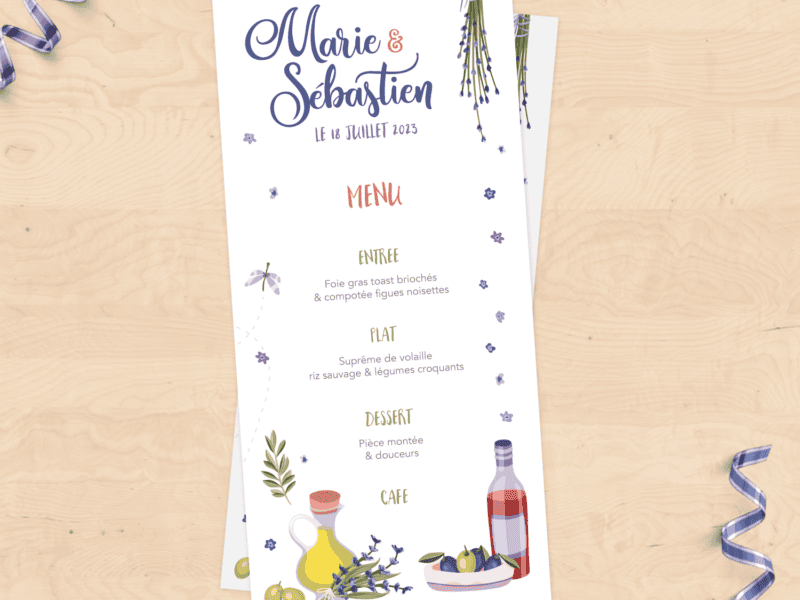 Menu table de mariage - Provence