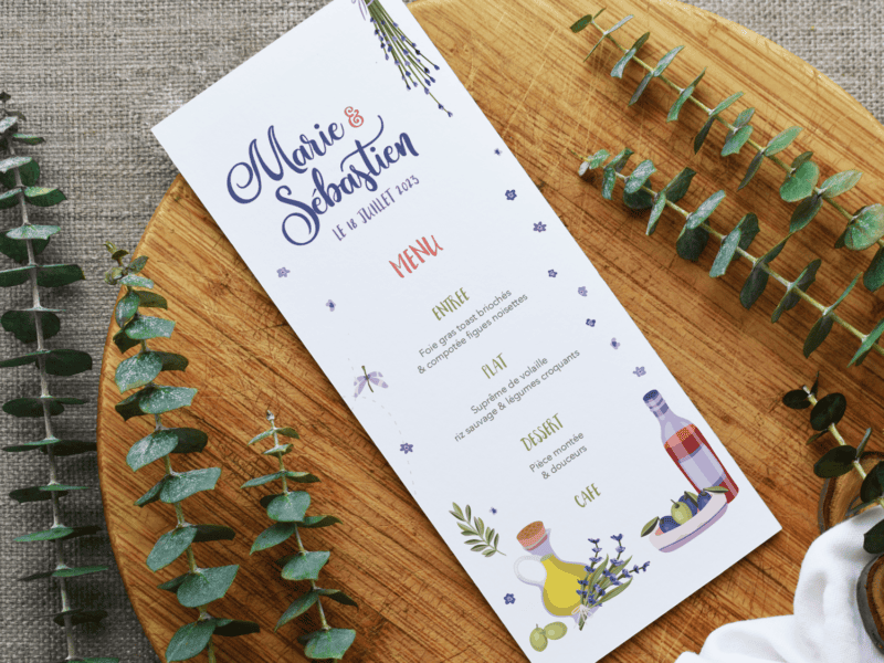 Menu table de mariage – Provence Menu table de mariage - Provence