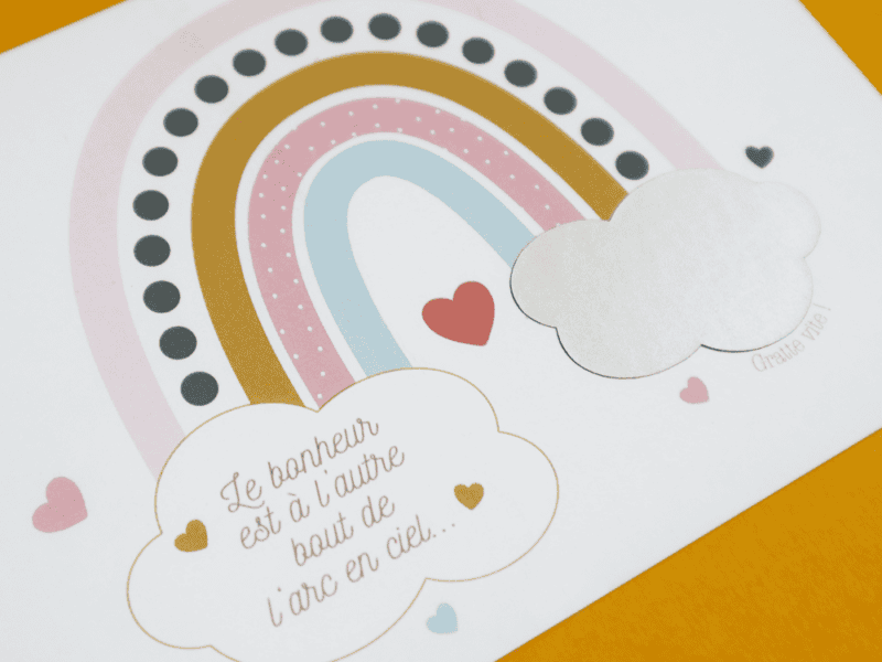 Carte à gratter annonce grossesse "La famille va s'agrandir !" - Collection arc-en-ciel