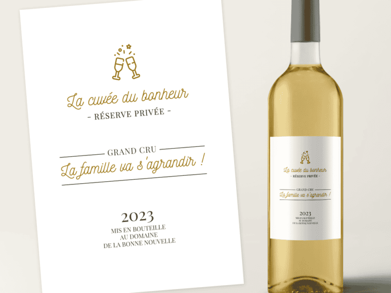 Etiquette bouteille de vin personnalisée - annonce grossesse, demande parrain/marraine