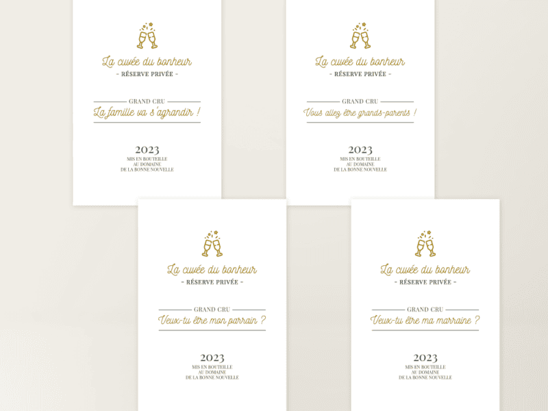 Etiquette bouteille de vin personnalisée - annonce grossesse, demande parrain/marraine