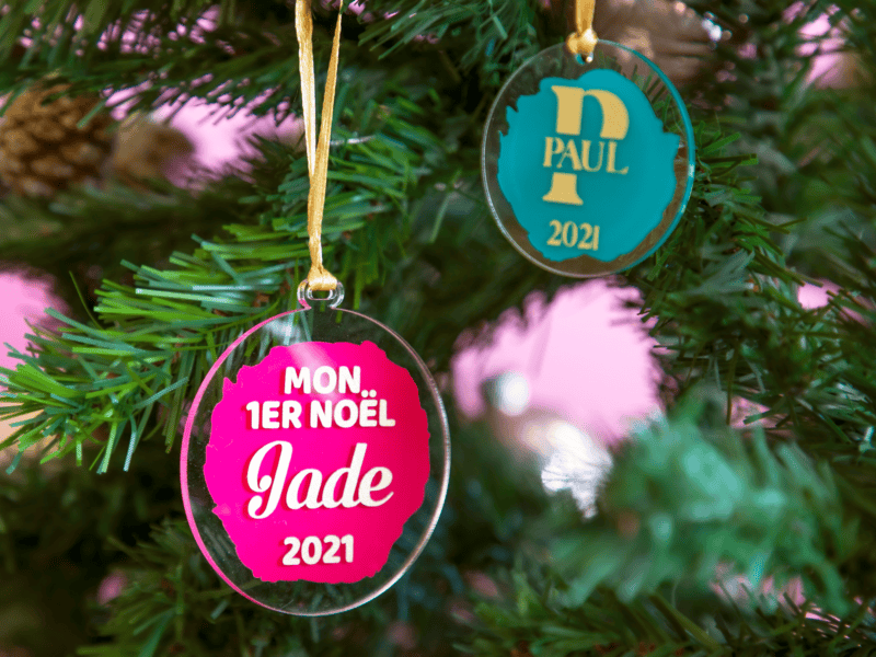 Décoration boule de Noël personnalisable, 1er Noel de bébé, prénom
