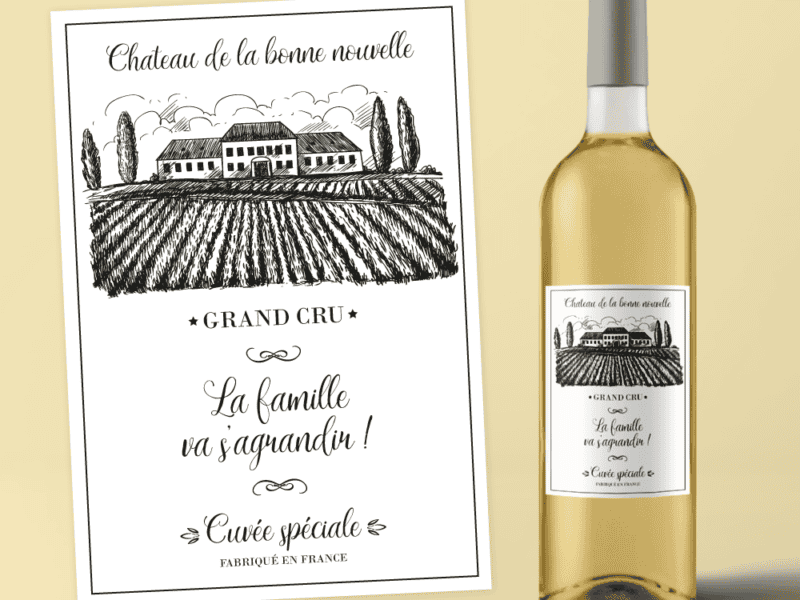 Etiquette bouteille de vin personnalisée - annonce grossesse, demande témoin