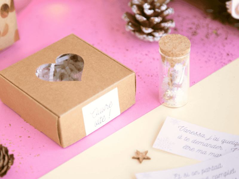 Fiole pour annonce grossesse, cadeau de noël ou demande en mariage - petite bouteille en verre avec message surprise