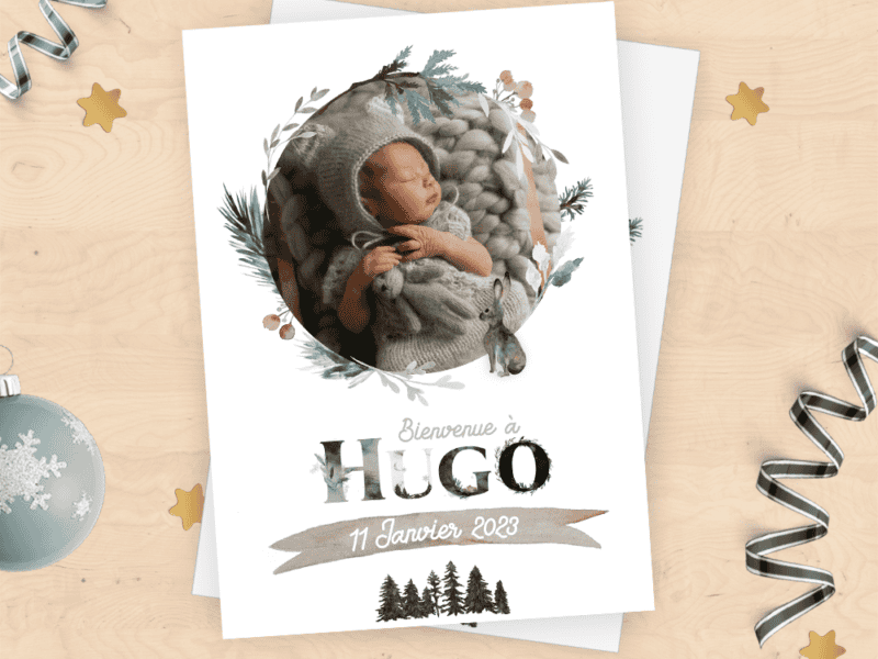 Faire-part de naissance pour bébé d'hiver - Collection forêt hivernale
