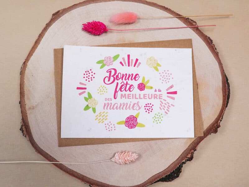 Carte à planter pour fête des grands-mères - "Bonne fête à la meilleure des mamies"