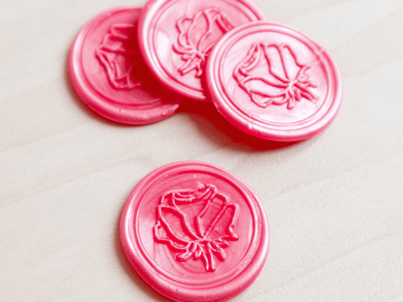 Cachet de cire autocollant, sceau de cire mariage - motif rose