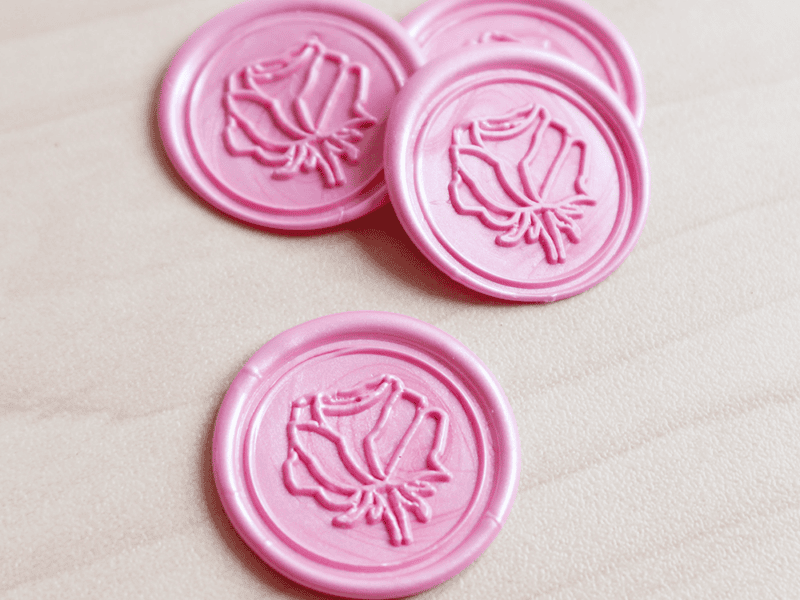 Cachet de cire autocollant, sceau de cire mariage - motif rose