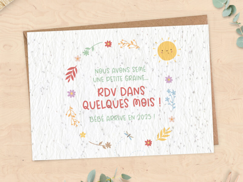 Carte à planter pour annonce grossesse - "Bébé arrive en 2024/2025"