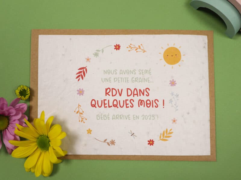 Carte à planter pour annonce grossesse - "Bébé arrive en 2024/2025"