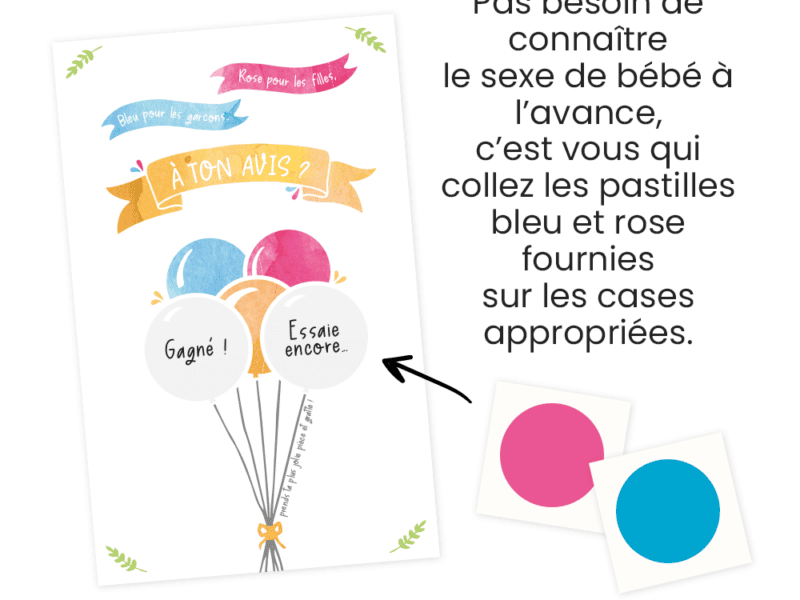Mini carte à gratter annonce grossesse, sexe du bébé, fille ou garçon - collection ballons