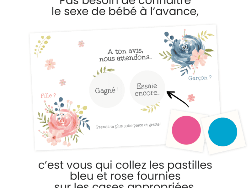 Mini carte à gratter annonce grossesse, sexe du bébé, fille ou garçon - collection fleurs