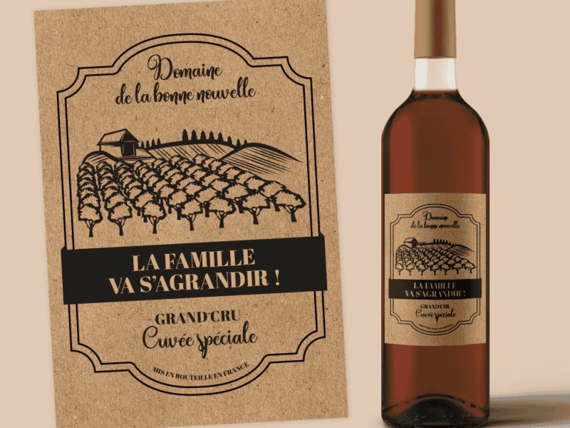 Etiquette bouteille de vin personnalisée - annonce grossesse, demande parrain/marraine, témoin