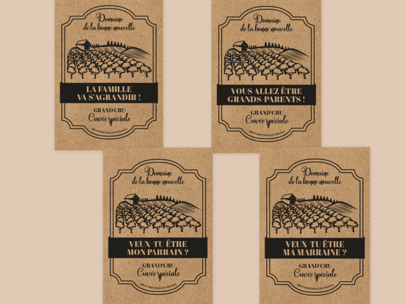 Etiquette bouteille de vin personnalisée - annonce grossesse, demande parrain/marraine, témoin