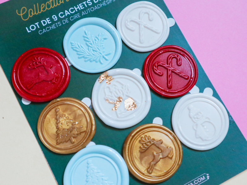 Lot de 9 cachets de cire autocollant, sceau de cire pour emballage cadeaux de Noël