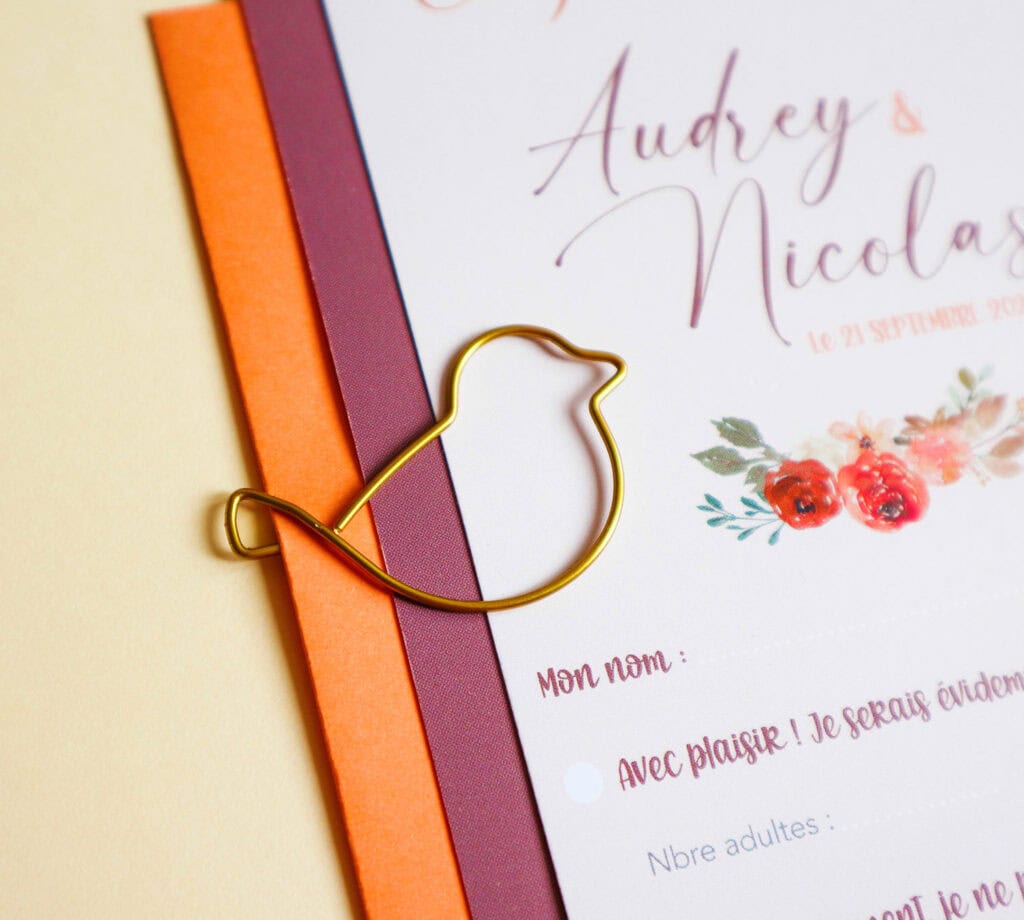 Lot de trombones en forme d'oiseau doré - embellissement faire-part de mariage ou naissance