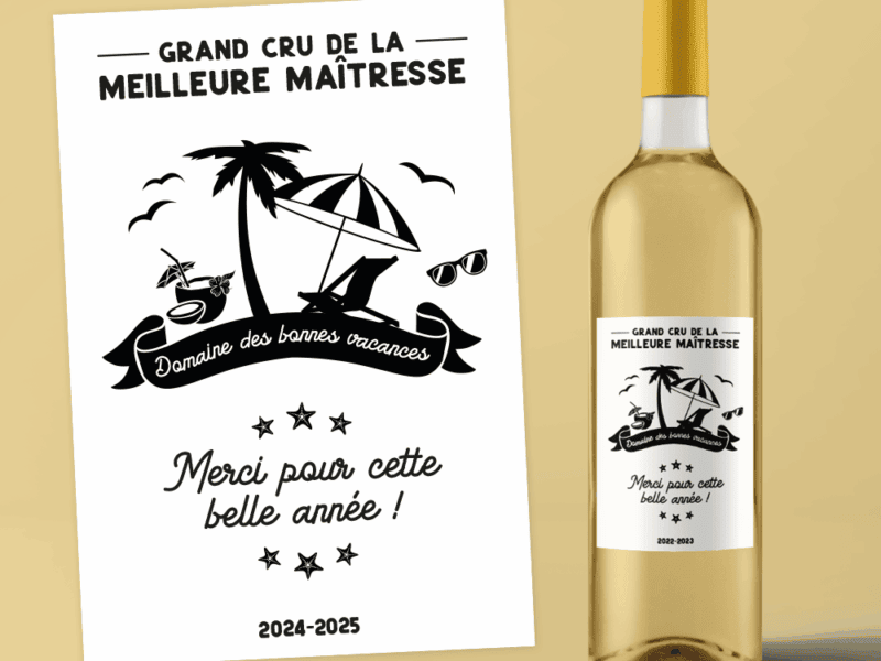 Etiquette bouteille de vin personnalisée pour cadeau de fin d'année scolaire