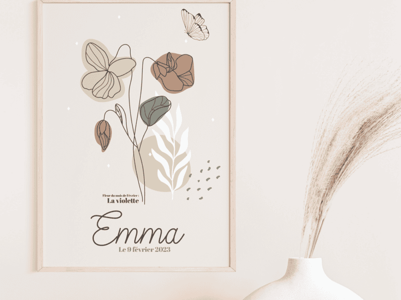 Affiche de naissance personnalisée – Affiche fleur du mois de naissance Affiche de naissance personnalisée - Affiche fleur du mois de naissance