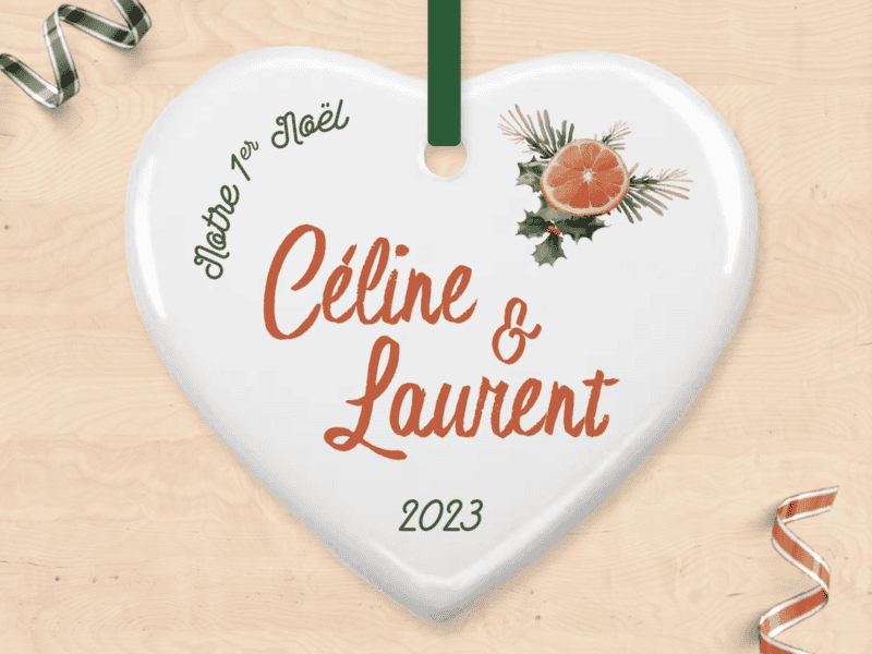Boule de Noël personnalisée "Notre 1er Noël" en couple, jeunes mariés, ornement sapin