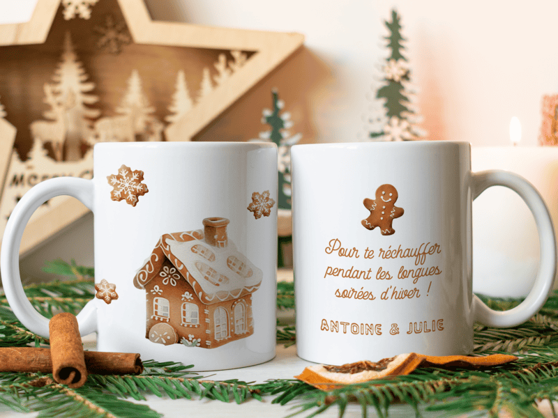 Mug personnalisé bonhomme de pain d’épices pour cadeau de Noël, hiver cosy Mug personnalisé bonhomme de pain d'épices pour cadeau de Noël, hiver cosy