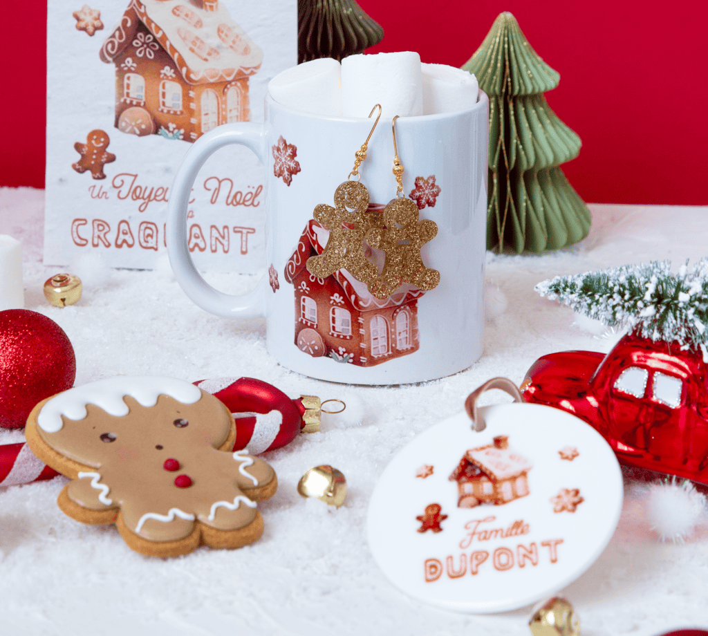 Box cadeau Noël gourmand - Coffret cadeaux personnalisés, thème maison et bonhomme de pain d'épices